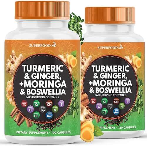 Turmeric Moringa Supplement | Ginger, Boswellia, Saffron, Holy Basil- Joint Support Supplement for Women and Men with Ceylon Cinnamon, Quercetin, Tart Cherry- 240 Count - Image 1