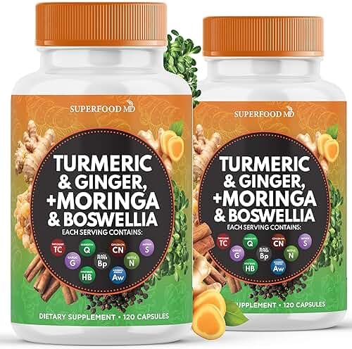 Turmeric Moringa Supplement | Ginger, Boswellia, Saffron, Holy Basil- Joint Support Supplement for Women and Men with Ceylon Cinnamon, Quercetin, Tart Cherry- 240 Count - Product Image