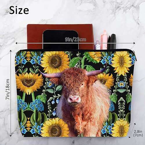 Kalygon Makeup Bag For Purse Highland Cow, Hairy Cow Highland Cattle Sunflowers Yellow Cosmetic Bags For Women Travel Toiletry Pouch Makeup Bags Makeup Organizers Purse For Toiletries Cosmetics - Image 4