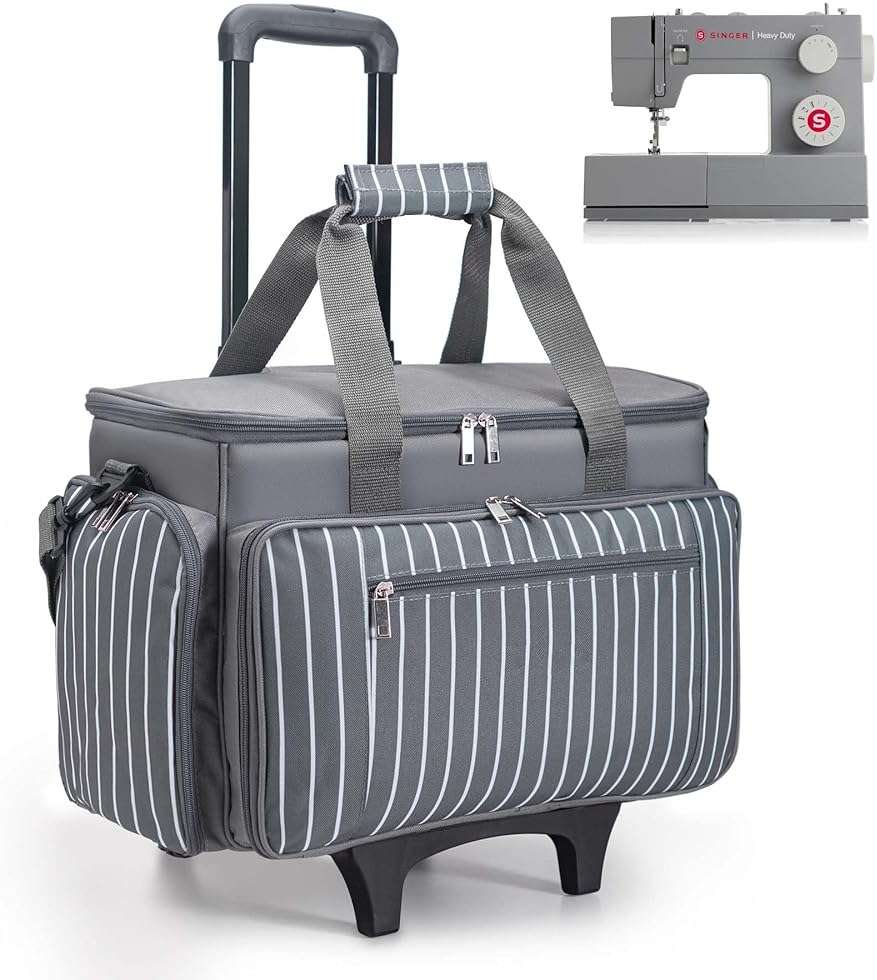 MsJelau Sewing Machine Case with Wheels, Rolling Sewing Machine Carrying Case, Trolley Tote Bag Fits for Most Standard Sewing Machines Like SINGER, Brother and Janome, Grey - Image 1