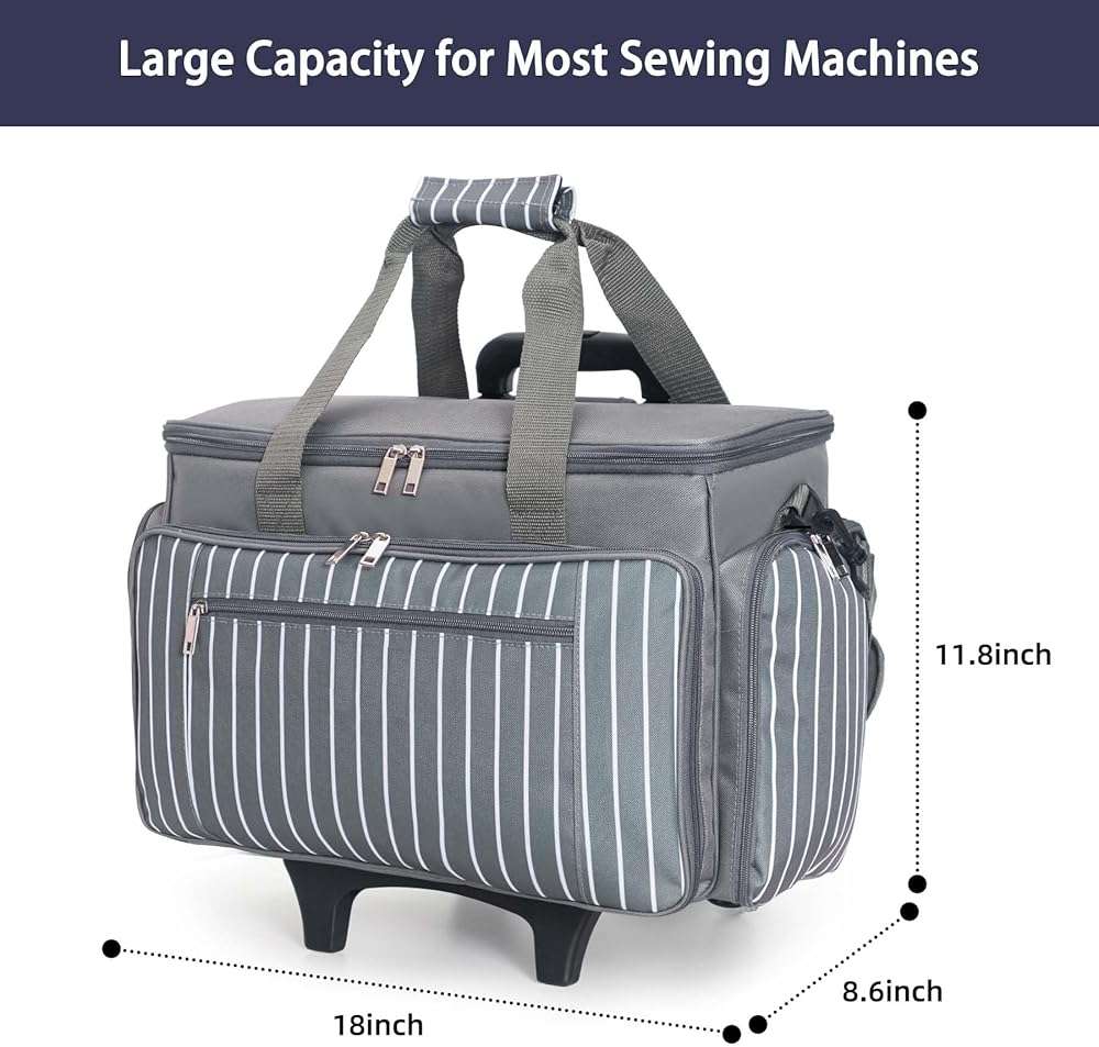 MsJelau Sewing Machine Case with Wheels, Rolling Sewing Machine Carrying Case, Trolley Tote Bag Fits for Most Standard Sewing Machines Like SINGER, Brother and Janome, Grey - Image 2