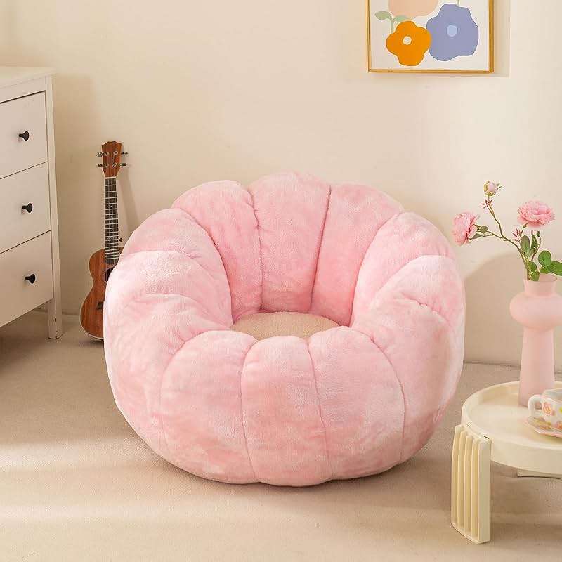 IEVENW Pumpkin Bean Bag Sofa Chair, Bean Bag Chair with Filler for Teens, Kids, Toddler, Comfy and Lazy Sofa for Dorm, Apartment, Living Room and Bedroom, Pink - Image 1