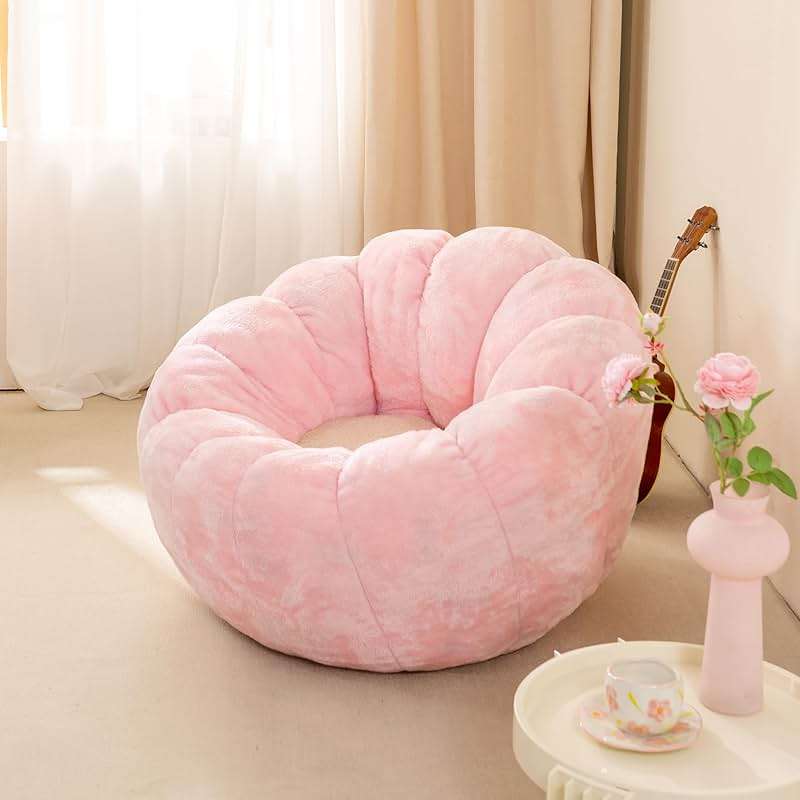 IEVENW Pumpkin Bean Bag Sofa Chair, Bean Bag Chair with Filler for Teens, Kids, Toddler, Comfy and Lazy Sofa for Dorm, Apartment, Living Room and Bedroom, Pink - Image 3