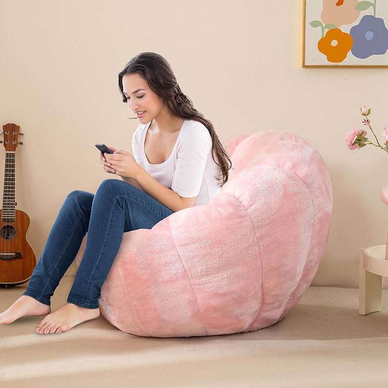 IEVENW Pumpkin Bean Bag Sofa Chair, Bean Bag Chair with Filler for Teens, Kids, Toddler, Comfy and Lazy Sofa for Dorm, Apartment, Living Room and Bedroom, Pink - Image 4