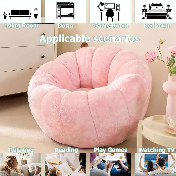 IEVENW Pumpkin Bean Bag Sofa Chair, Bean Bag Chair with Filler for Teens, Kids, Toddler, Comfy and Lazy Sofa for Dorm, Apartment, Living Room and Bedroom, Pink - Image 7