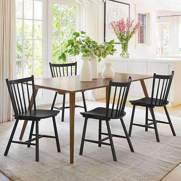 LUE BONA Upgraded Dining Chairs Set of 4, Farmhouse Wooden Spindle Back Kitchen Chairs, Windsor Dining Chairs for Kitchen and Dining Room, Black - Image 1