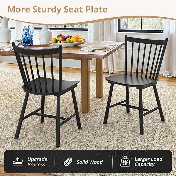 LUE BONA Upgraded Dining Chairs Set of 4, Farmhouse Wooden Spindle Back Kitchen Chairs, Windsor Dining Chairs for Kitchen and Dining Room, Black - Image 5