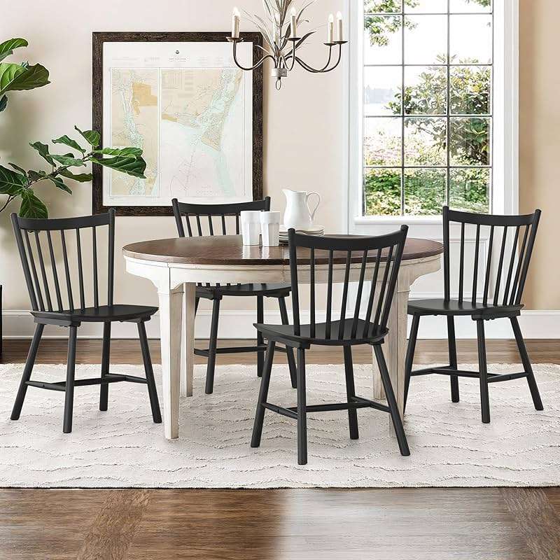 LUE BONA Upgraded Dining Chairs Set of 4, Farmhouse Wooden Spindle Back Kitchen Chairs, Windsor Dining Chairs for Kitchen and Dining Room, Black - Image 6