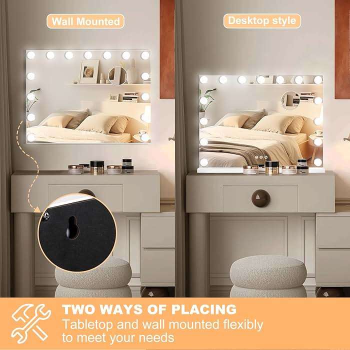 Moonee Vanity Mirror with Lights, Hollywood Lighted Makeup Mirror with 15 Dimmable Bulbs and 10X Magnification, 3 Colors Modes, Aluminum Metal Frame, Light Up Mirror for Tabletop or Wall(23" x 18") - Image 5