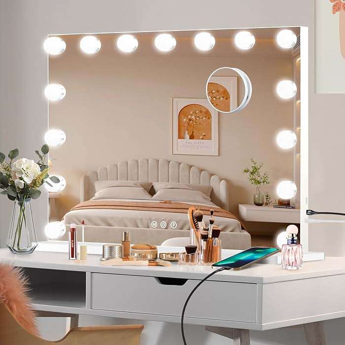 Moonee Vanity Mirror with Lights, Hollywood Lighted Makeup Mirror with 15 Dimmable Bulbs and 10X Magnification, 3 Colors Modes, Aluminum Metal Frame, Light Up Mirror for Tabletop or Wall(23" x 18") - Image 8