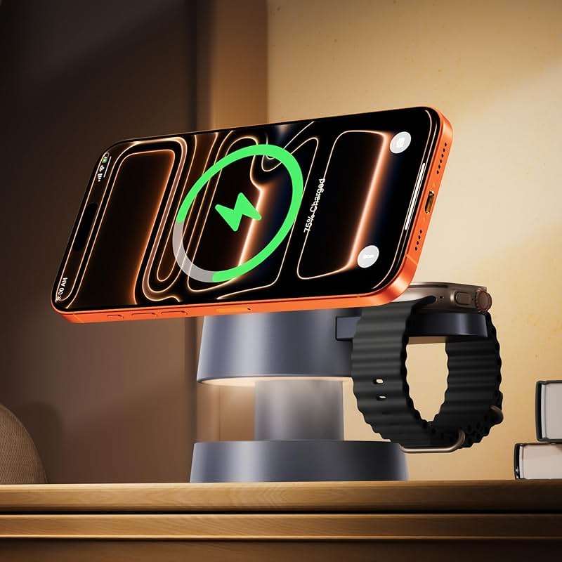 iVANKY Qi2 Certified 3 in 1 Mag-Safe Charger Stand, 15W Fast Magnetic Wireless Charging Station with Night Light for iPhone 17e 17 16 15 14 13 Pro Max, Apple Watch, AirPods 4/3/2/Pro(No AC Adapter) - Image 1