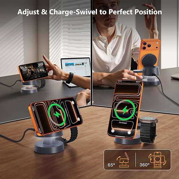 iVANKY Qi2 Certified 3 in 1 Mag-Safe Charger Stand, 15W Fast Magnetic Wireless Charging Station with Night Light for iPhone 17e 17 16 15 14 13 Pro Max, Apple Watch, AirPods 4/3/2/Pro(No AC Adapter) - Image 6