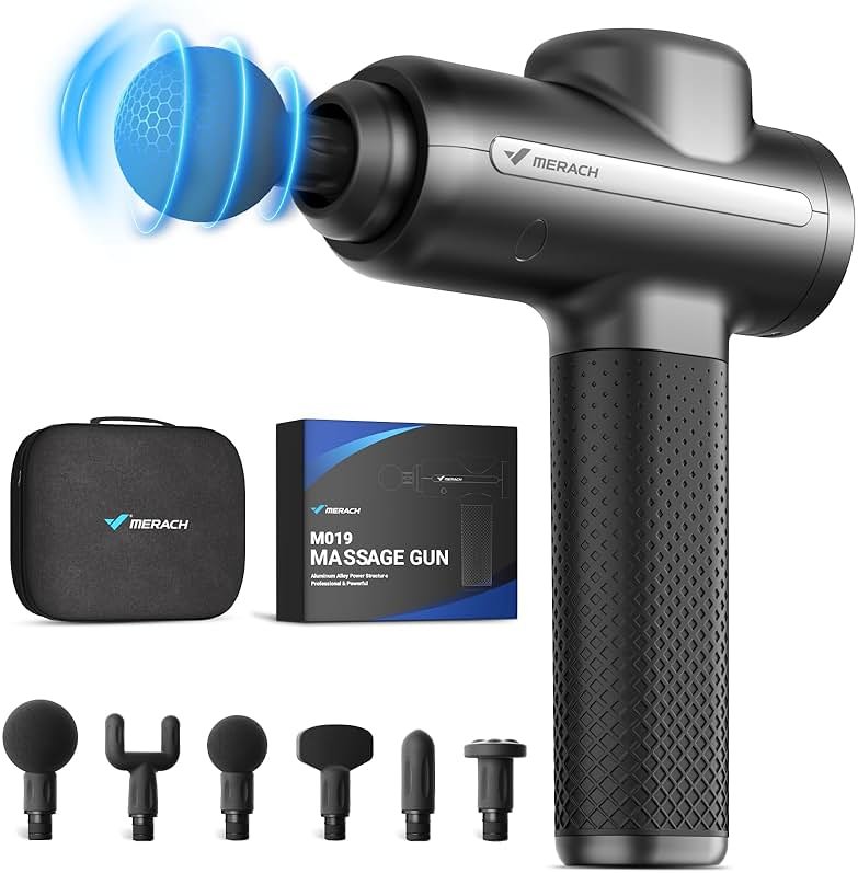 MERACH Pro-Grade Massage Gun, Quiet Massage Gun Deep Tissues, 12MM Percussion Massager Tools for Muscles Shoulders Legs Body Pain Relief, Handheld Massager with 6 Heads & 5 Speeds, Gift for Him - Product Image