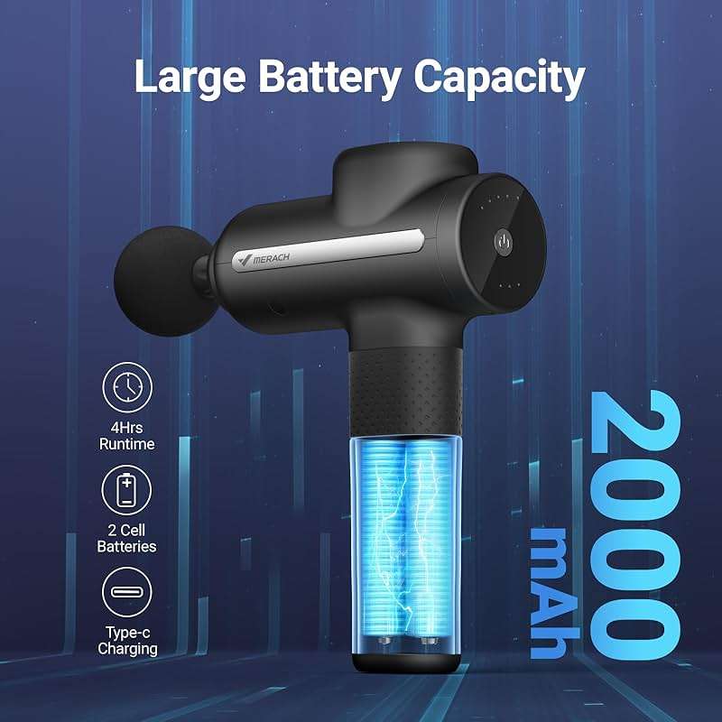 MERACH Pro-Grade Massage Gun, Quiet Massage Gun Deep Tissues, 12MM Percussion Massager Tools for Muscles Shoulders Legs Body Pain Relief, Handheld Massager with 6 Heads & 5 Speeds, Gift for Him - Image 5