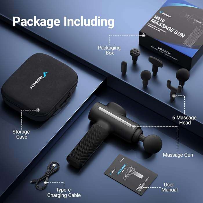 MERACH Pro-Grade Massage Gun, Quiet Massage Gun Deep Tissues, 12MM Percussion Massager Tools for Muscles Shoulders Legs Body Pain Relief, Handheld Massager with 6 Heads & 5 Speeds, Gift for Him - Image 7