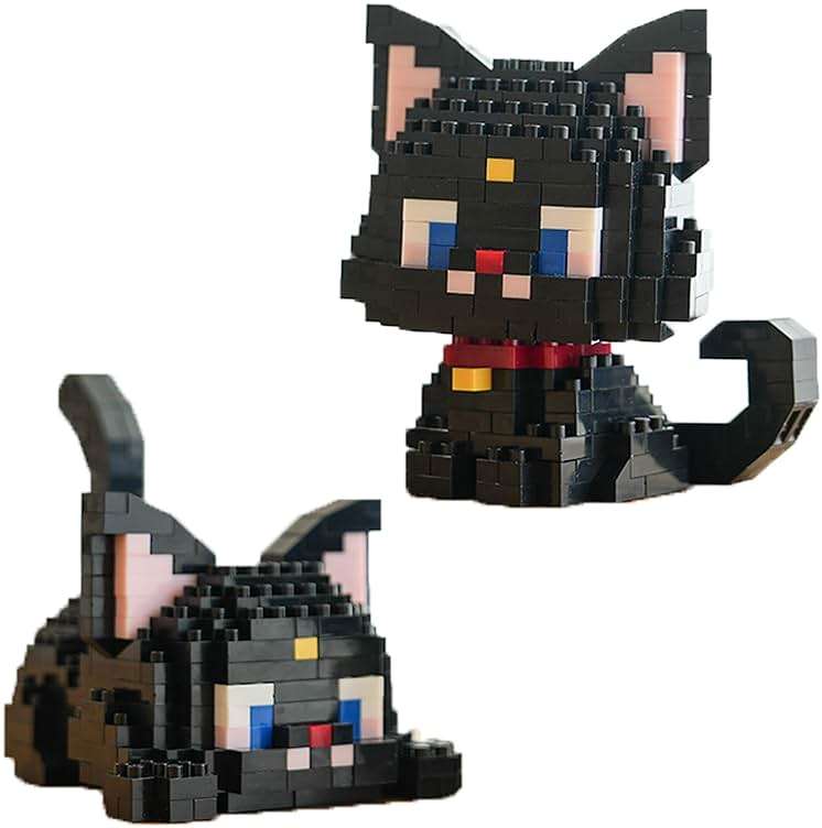 Myweyde Cow Cat Building Blocks, Mini Orange Animal/Ragdoll/Tricolor Bricks, Micro Building Blocks, Lucky Black Cat Building Block (Black Cat - 344Pcs) - Image 1