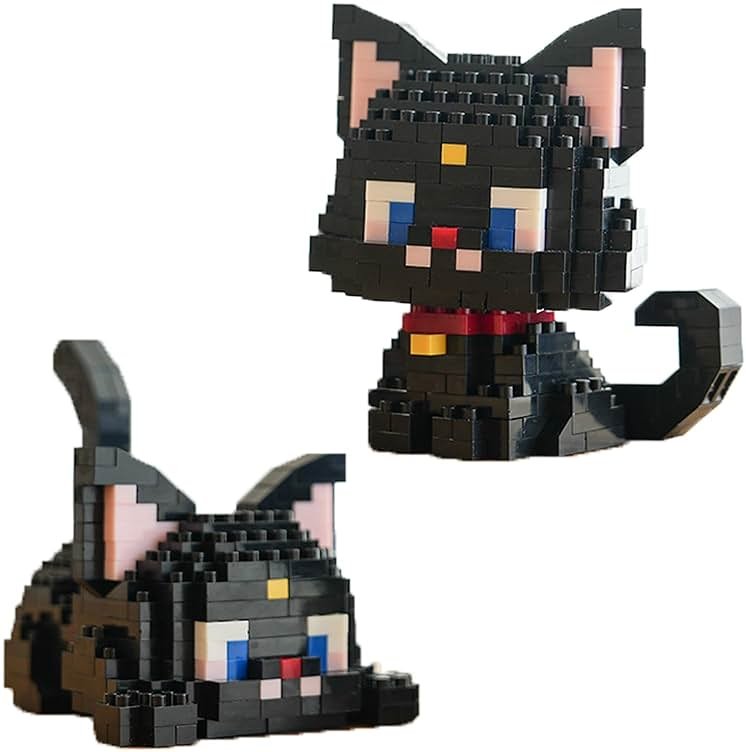 Myweyde Cow Cat Building Blocks, Mini Orange Animal/Ragdoll/Tricolor Bricks, Micro Building Blocks, Lucky Black Cat Building Block (Black Cat - 344Pcs) - Product Image