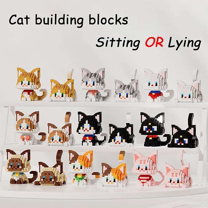 Myweyde Cow Cat Building Blocks, Mini Orange Animal/Ragdoll/Tricolor Bricks, Micro Building Blocks, Lucky Black Cat Building Block (Black Cat - 344Pcs) - Image 3