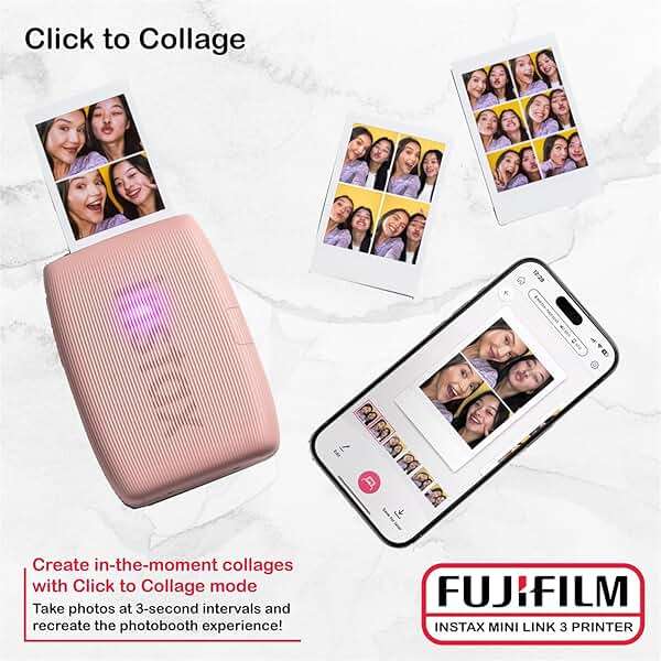 FUJIFILM INSTAX Mini Link 3 Smartphone Printer Bundle with Fujifilm Instax Mini Film (20 Sheets), Hanging Photo Frames, Table top Photo Frame for Mini Film (Rose Pink) - Image 6