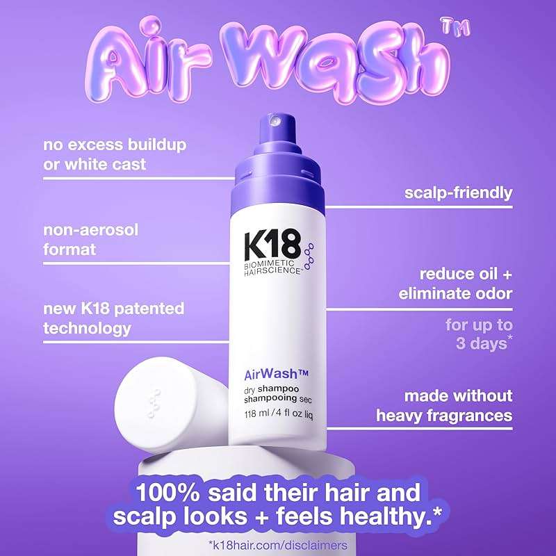 K18 AirWash™ Dry Shampoo, Non-Aerosol, Balances Scalp & Controls Excess Oil Production - Image 4