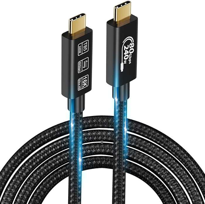 CHENLENIC USB4 Cable, with Thunderbolt 5 Cable, 240 W Charging, 80 Gbps Data, gen4,16K@60Hz 4K120Hz HDR, USB C to USB C, for Hub, Dock, M2, M3, SSD, Laptops, Monitor (TB5 80G 240W 1M) - Image 1