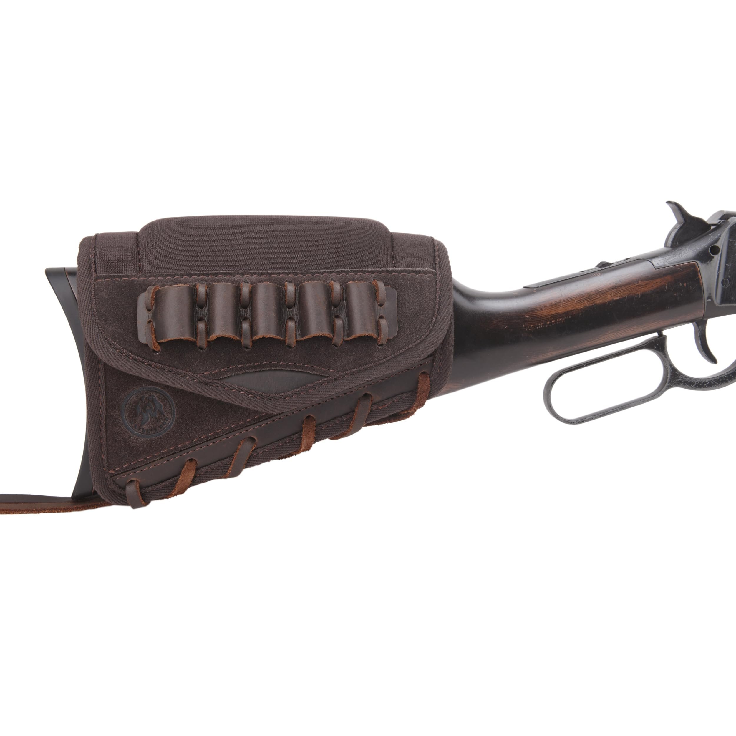 Genuine Leather Cheek Rest Pad Buttstock for Rifle Shotgun, Gun Stock with Shell Holder .308 .40-65 .45-70 Cartridge Pouch - Product Image