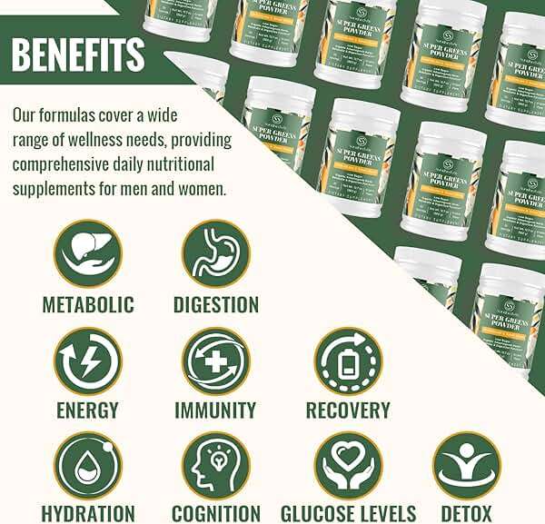 Super Greens Powder Superfood + Electrolytes & Tonic Herbs | Organic Greens, Shilajit, Adaptogens, Antioxidants, Preobiotic & Probiotic & Postbiotic| for Energy, Gut & Immune| Unflavored - 30 Servings - Image 4