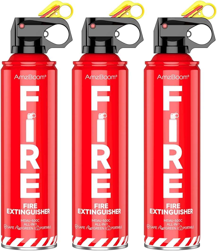 AmzBoom Fire Extinguisher for Home, Car, Kitchen, and Boat 3-Pack, Portable Extinguishing Aerosol Spray Compact A, B, C, K – Includes Mounting Brackets for Easy Access. - Image 1