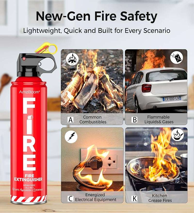 AmzBoom Fire Extinguisher for Home, Car, Kitchen, and Boat 3-Pack, Portable Extinguishing Aerosol Spray Compact A, B, C, K – Includes Mounting Brackets for Easy Access. - Image 2