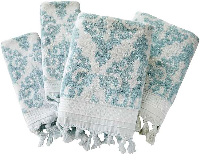 SKL Home Mirage Fringe 2 Bath, 2 Hand Towel Set, Aqua - Image 4