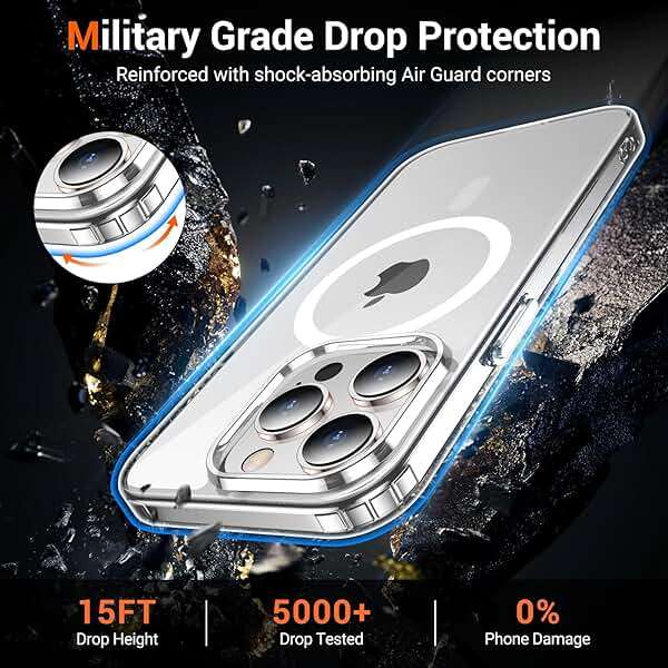 Temdan for iPhone 13 Pro Max Case Clear with Screen Protector, Compatible with Magsafe, Anti-Yellowing, Military-Grade Protection, Shockproof Slim Magnetic Phone Case Cover, Transparen - Image 4