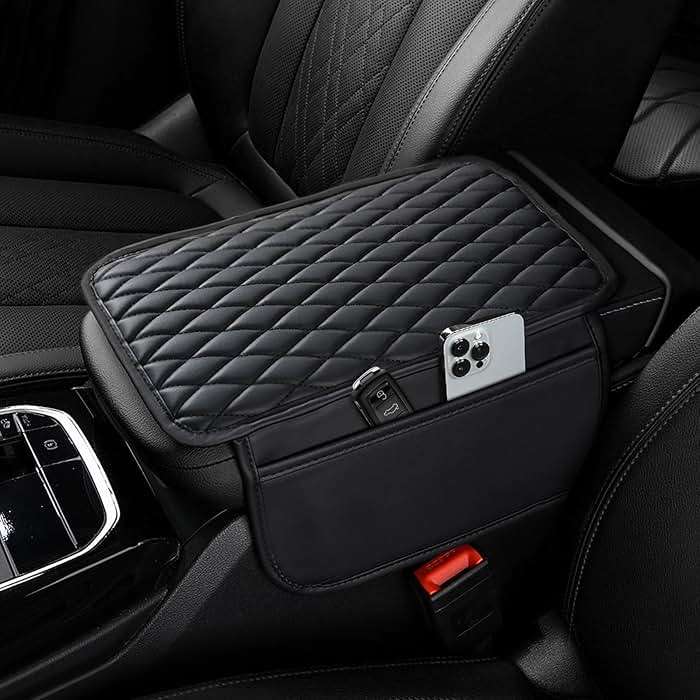 Ouzorp Car Center Console Cover, Upgraded Microfiber Leather Car Arm Rest Cover with 2 Storage Bags, Universal Armrest Cover for Car Storage Box Car Interior Accessories Protector for Most Vehicle - Image 1
