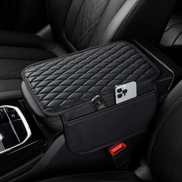 Ouzorp Car Center Console Cover, Upgraded Microfiber Leather Car Arm Rest Cover with 2 Storage Bags, Universal Armrest Cover for Car Storage Box Car Interior Accessories Protector for Most Vehicle - Product Image