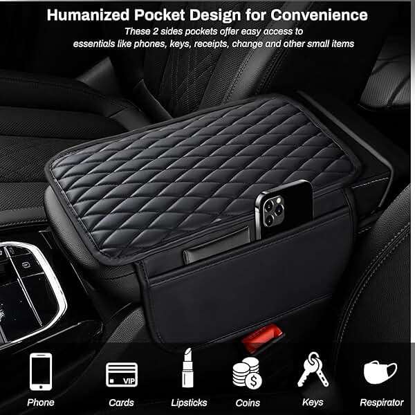 Ouzorp Car Center Console Cover, Upgraded Microfiber Leather Car Arm Rest Cover with 2 Storage Bags, Universal Armrest Cover for Car Storage Box Car Interior Accessories Protector for Most Vehicle - Image 3