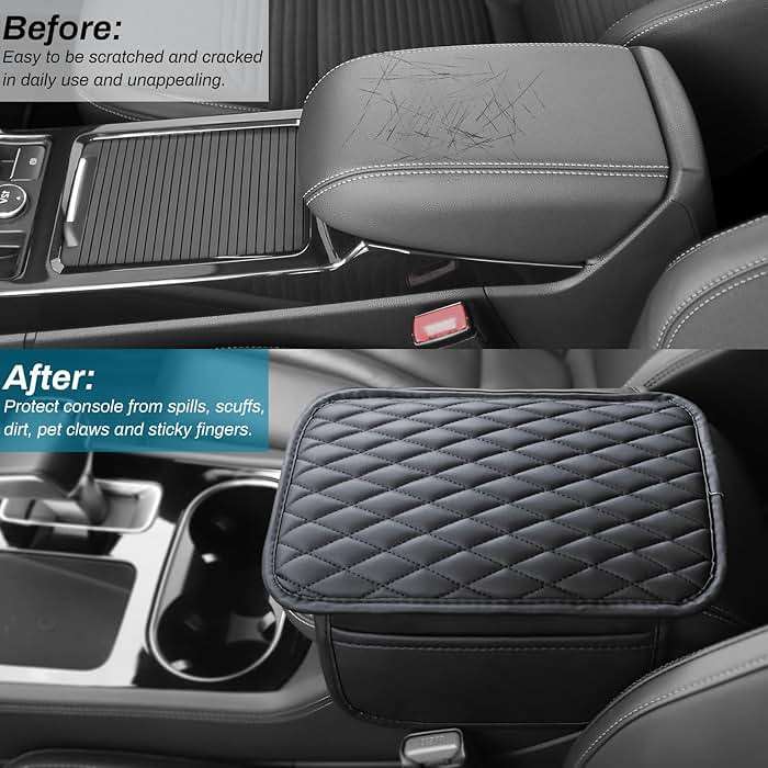 Ouzorp Car Center Console Cover, Upgraded Microfiber Leather Car Arm Rest Cover with 2 Storage Bags, Universal Armrest Cover for Car Storage Box Car Interior Accessories Protector for Most Vehicle - Image 4