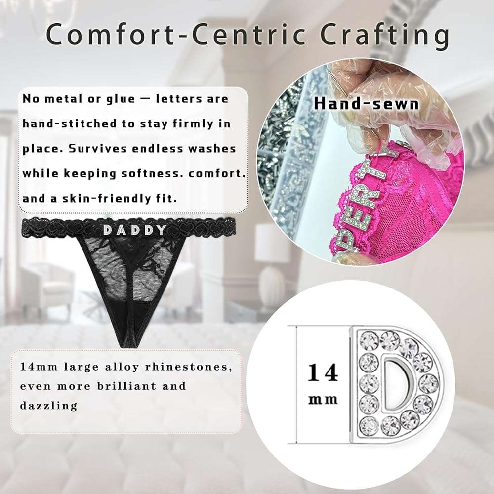 Eoribag Women's Personalized Thongs with Funny Rhinestone Letters, Custom Name Underwear Panties for Couples - Image 3