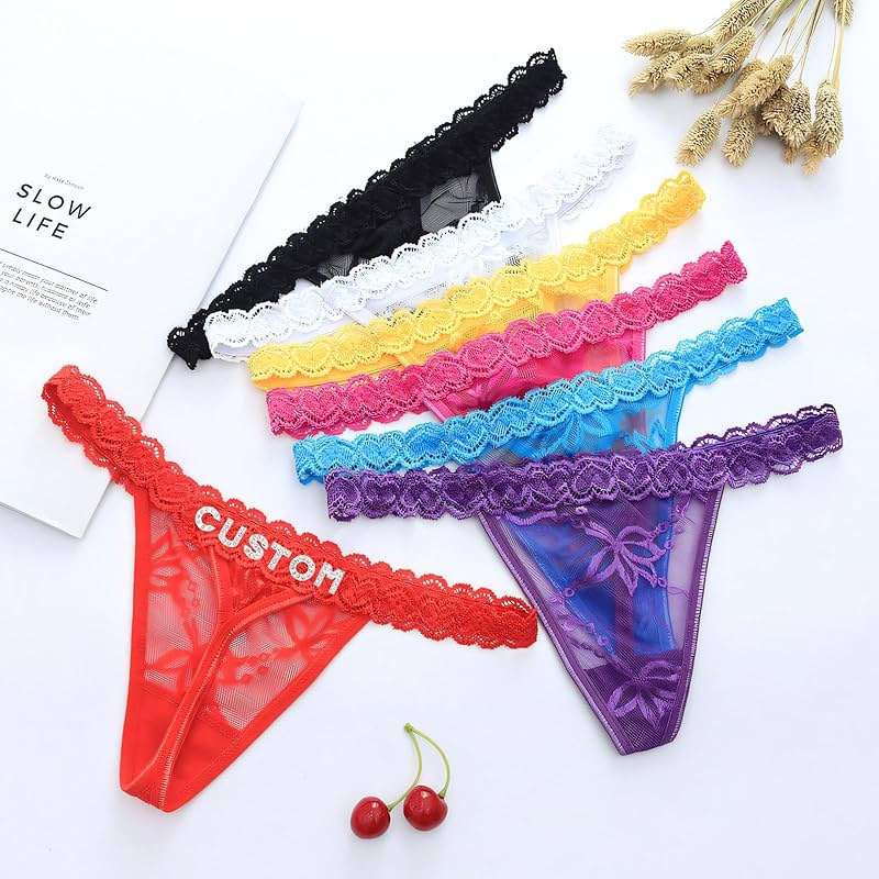Eoribag Women's Personalized Thongs with Funny Rhinestone Letters, Custom Name Underwear Panties for Couples - Image 8