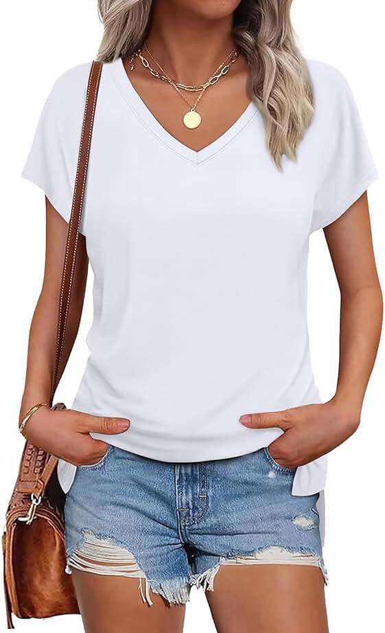 WIHOLL Womens Tops Basic Summer V Neck T Shirts Short Sleeve Dressy Casual Loose Fit Cute Tee Clothes Trendy Fashion Outfits - Image 3