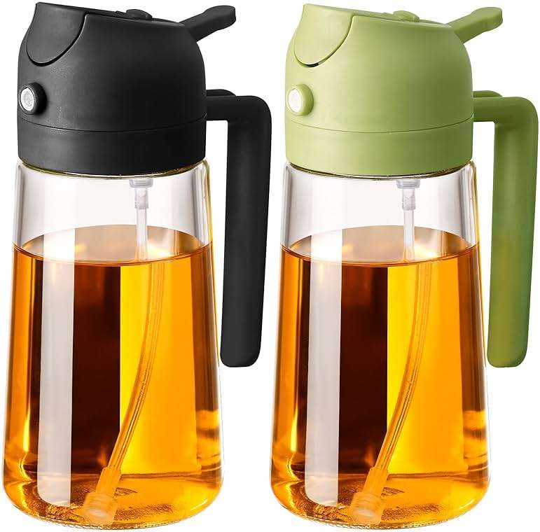 SWEET VIEW 2PCS Olive Oil Sprayer for Cooking, 470ml 2 In 1 Glass Oil Sprayr & Pour for Kitchen, Air Fryer, Cooking, Salad, BBQ (Black,Green) - Image 1