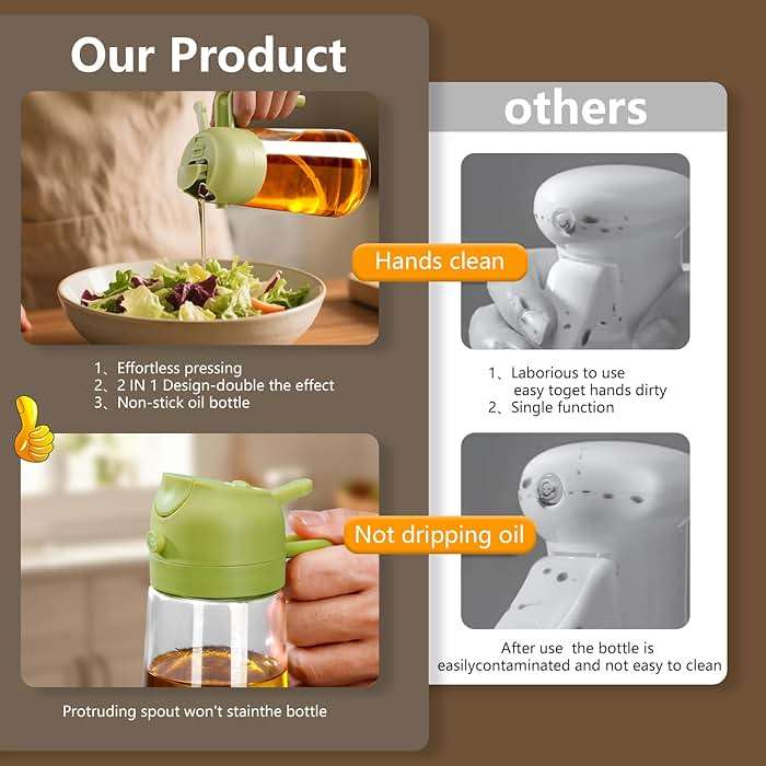 SWEET VIEW 2PCS Olive Oil Sprayer for Cooking, 470ml 2 In 1 Glass Oil Sprayr & Pour for Kitchen, Air Fryer, Cooking, Salad, BBQ (Black,Green) - Image 6