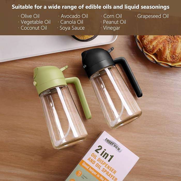 SWEET VIEW 2PCS Olive Oil Sprayer for Cooking, 470ml 2 In 1 Glass Oil Sprayr & Pour for Kitchen, Air Fryer, Cooking, Salad, BBQ (Black,Green) - Image 7