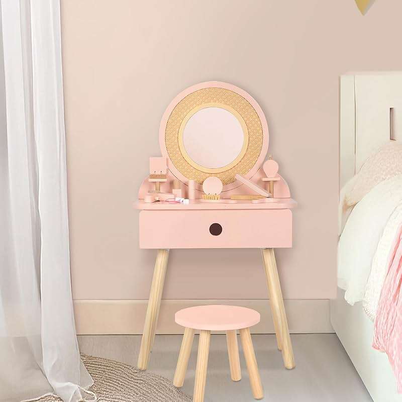 OOOK Kids Vanity Table and Chair Set, Pink Girls Vanity Set with 11 Pcs Accessories, Enough for Real and Pretend Makeup, Toddler Vanity for 3-5 Year Old and Up as Ideal Gift - Image 8
