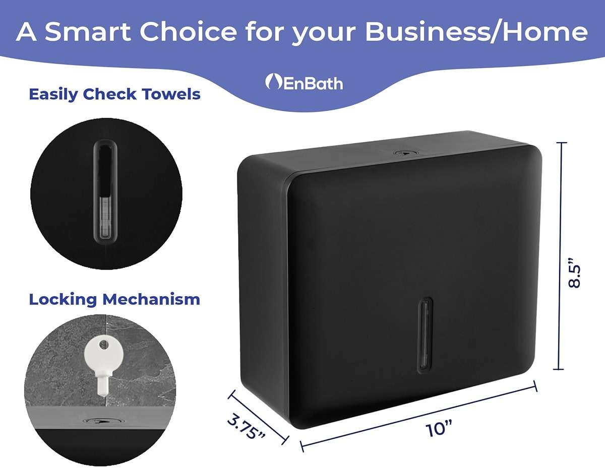 Multifold Paper Towel Dispenser Wall Mount (Black, 2-Pack), Folded Hand Towel Dispenser for Bathroom/Restroom, Commercial Paper Towel Holder, Trifold Paper Towels Dispenser by EnBath - Image 2
