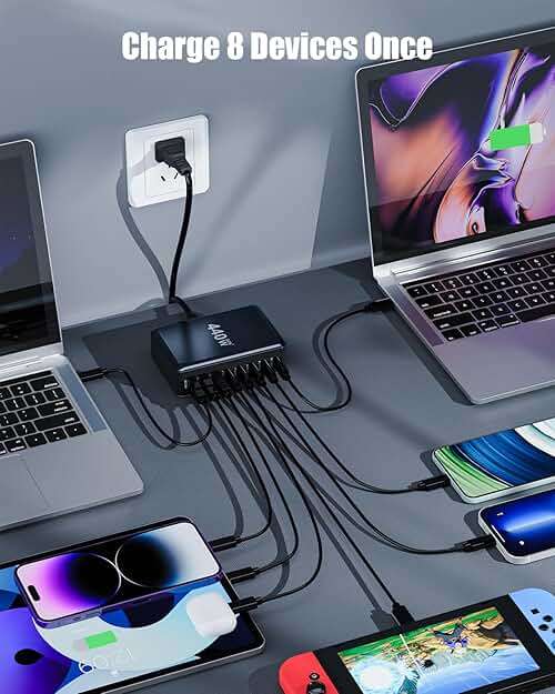 BODSEIEOU USB C Charger Block 440W Charging Station Hub,8 Port GaN III Fast Charging Brick with 5ft Extension Cord,PD PPS 100W Laptop Power Adapter for MacBook Pro/Air,iPhone 17/16,Samsung Galaxy,Dell - Image 2