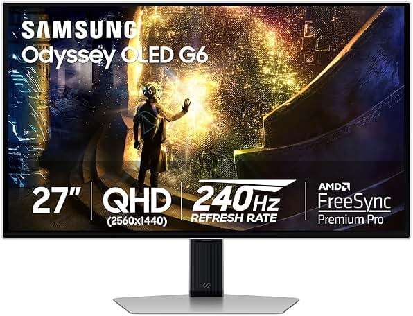 Samsung 27” Odyssey OLED G6 (G61SD) QHD & QD-OLED 240Hz 0.03ms FreeSync Premium Pro Gaming Monitor with Sleek Metal Design, 3 Year Warranty, US, LS27DG610SNXZA - Image 1