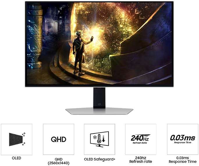 Samsung 27” Odyssey OLED G6 (G61SD) QHD & QD-OLED 240Hz 0.03ms FreeSync Premium Pro Gaming Monitor with Sleek Metal Design, 3 Year Warranty, US, LS27DG610SNXZA - Image 8