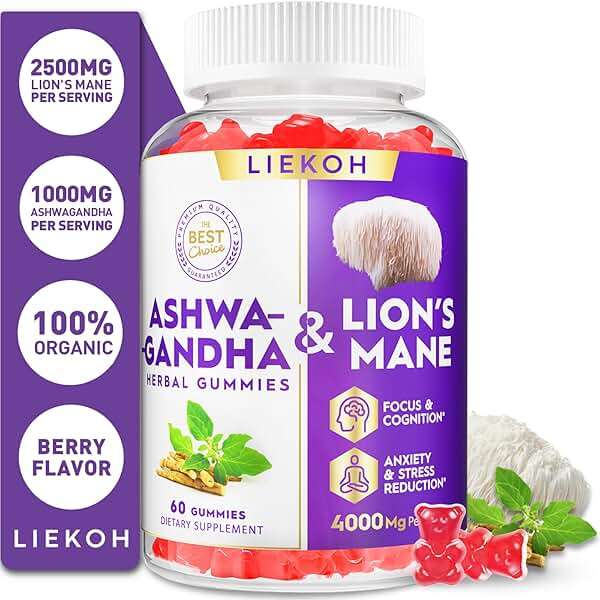 Ashwagandha Gummies - Organic Ashwagandha & Lions Mane Gummies for Adults with 4 Adaptogenic Herb for Stress, Cognitive & Immune Support| Cortisol Supplements for Women & Men, Berry Flavor - 60 Counts - Image 8
