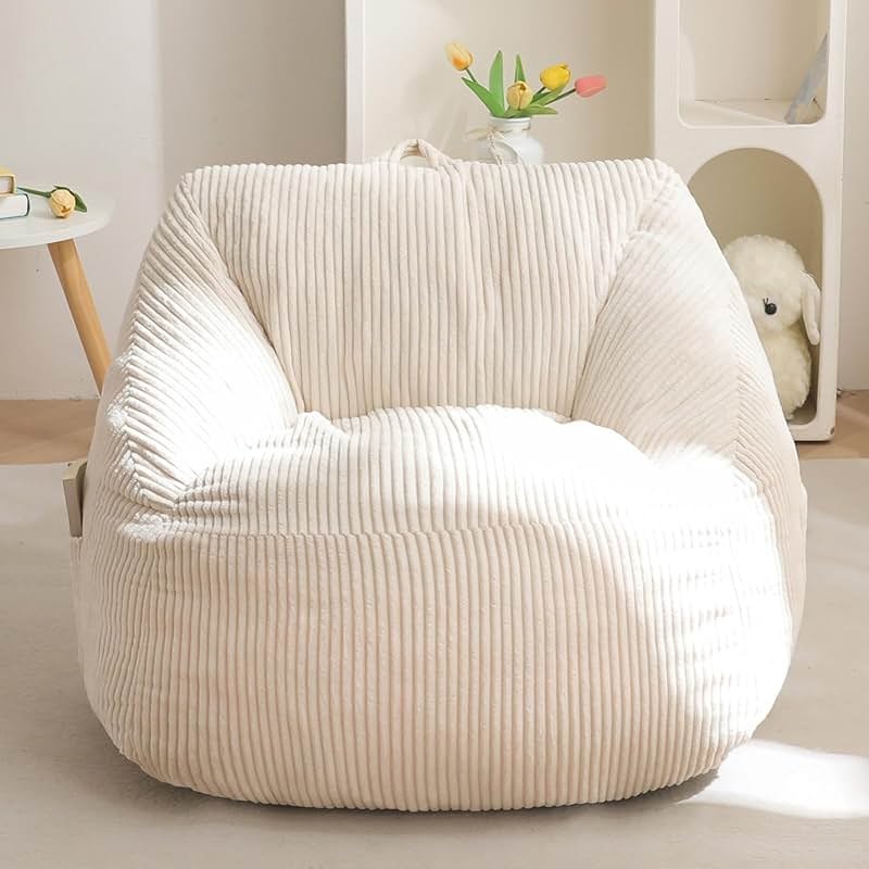 MAXYOYO Kids Bean Bag Chair, Bean Bag Couch with Handle, Comfy Toddler Chair for Boys and Girls, Accent Sofa Chair with Pocket for Gaming Reading Relaxing, Beige - Product Image