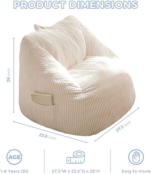 MAXYOYO Kids Bean Bag Chair, Bean Bag Couch with Handle, Comfy Toddler Chair for Boys and Girls, Accent Sofa Chair with Pocket for Gaming Reading Relaxing, Beige - Image 2