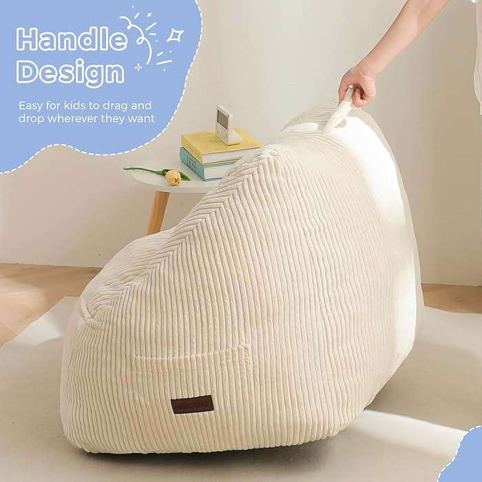 MAXYOYO Kids Bean Bag Chair, Bean Bag Couch with Handle, Comfy Toddler Chair for Boys and Girls, Accent Sofa Chair with Pocket for Gaming Reading Relaxing, Beige - Image 6